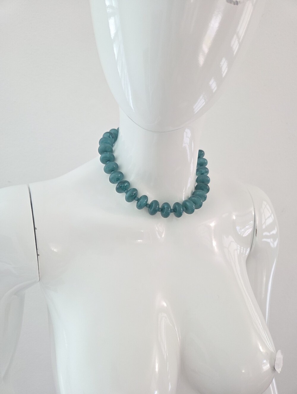 Turquoise Blue Chunky Beaded Statement Choker Necklace - Picture 12 of 13